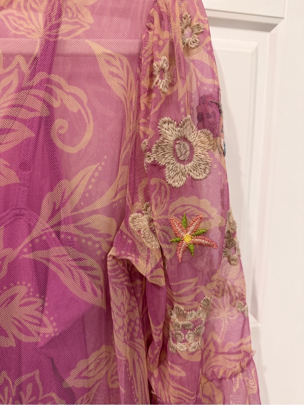 NWT JOHNNY WAS Biya Mazzy Arching Ruffles Dress Pink Floral Embroidered XS Boho - Picture 10 of 13
